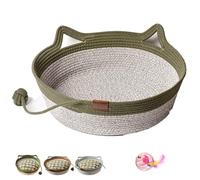 Virelapets Panier pour chat en corde tissée à la main avec tapis à gratter intégré et balle de jeu - Panier à jouets pour chat de 33 cm/40,6 cm/45,7 cm (vert, taille M)