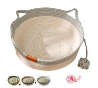 Virelapets Panier pour chat en corde tissée à la main avec tapis à griffer intégré et balle de jeu, 33 cm/40,6 cm/45,7 cm, convient à tous les chats (gris, taille M)