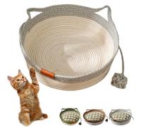 Virelapets - Virela Pets Woven Rope Cat Basket, Cute Cat Bed with Built-in Scratching Mat & Play Ball, Pet Gift Basket for Cats, Semi-Enclosed Design, Breathable & Durable (Gray-L,no Pad)