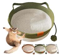 Virelapets Woven Rope Cat Basket, 13” /16” /18” Cat Toy Basket Suitable for All Cats, Hand Woven Cats Bed with Built-in Scratching Mat and Pet Toy (Green Without Bed,13.8")