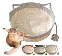 Virelapets Woven Rope Cat Basket, 13” /16” /18” Cat Toy Basket Suitable for All Cats, Hand Woven Cats Bed with Built-in Scratching Mat and Pet Toy (Gray Without Bed,13.8")