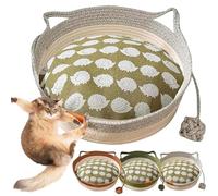 Virelapets Woven Rope Cat Basket, 13” /16” /18” Cat Toy Basket Suitable for All Cats, Hand Woven Cats Bed with Built-in Scratching Mat and Pet Toy (Gray with Bed,18.9")