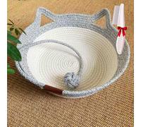 Virelapets Woven Rope Cat Basket,Virelapets Hand Woven Rope Cat Bed,with Built-in Scratching Mat & Play Ball,for Indoor Pet (B(No Cushion), S(Within 8.8lb/4KG))