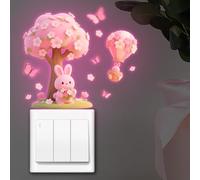 VIRELLO Autocollants muraux phosphorescents en forme de lapin rose pour chambre à coucher, salon, décoration murale en PVC imperméable, 12 x 12 cm