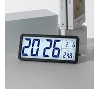 VIRELLO Horloge murale numérique, grand écran LCD avec moniteur de température et d'humidité, rétroéclairage doux, style nordique, silencieuse, sans tic-tac pour la maison, le bureau, la chambre à