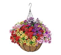 VIRELLO Panier de fleurs violettes artificielles à suspendre avec herbe en plastique pour décoration d'intérieur, jardin, mariage, 45 x 20 cm, rose, bleu, rouge, couleurs mélangées