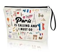 Virfuntaki Trousse de maquillage de voyage pour femme, pochette de rangement à fermeture éclair amusante pour amoureux, famille, vacances, filles, décoration de fête, blanc, Paris