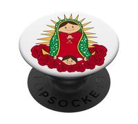 Virgencita Adorable Religious Cartoon Tee for Believers PopSockets PopGrip Adhésif