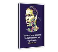 Virgil Van Dijk Football Poster sur toile avec citations de motivation - Décoration murale pour salon, chambre à coucher - 60 x 90 cm
