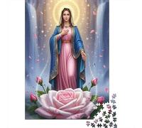 Virgin Mary Icon 1000 Pieces for Adults Gifts Mary Standing on Pink Rose Challenging & Brainteasing Home Activity 52x38cm 1000pcs