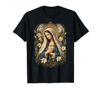 Virgin Mary Lily Floral Vintage Catholique Art Dévotionnel T-Shirt