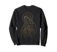 Virgin Mary Line Art Cœur prière catholique icône sacrée Sweatshirt