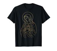 Virgin Mary Line Art Cœur prière catholique icône sacrée T-Shirt