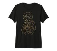 Virgin Mary Line Art Cœur prière catholique icône sacrée T-Shirt Haut de Gamme