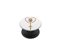Virgin Mary Rosary Heart with Roses PopSockets PopGrip Adhésif