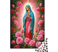 Virgin Mary Roses Puzzle for Adults Educational Mary Surrounded by Red Roses 1000 Pieces Suitable for Decompression 38x26cm 1000pcs
