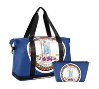Virginia State Va Flags Sac de voyage bleu avec poche humide Sangle réglable Sac d'entraînement sportif pour voyages d'affaires Grande capacité pour homme femme
