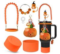VirgoCCY Lot de 5 accessoires pour tasse Stanley pour Halloween de 76,2 et 1,2 l, comprend 1 housse de paille de 1 cm, 1 sangle de poignée de bouteille d'eau, 2 jolies breloques citrouilles et 1 botte