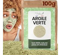 VIRHEA® Argile Verte en Poudre 100g - Masque Visage Anti-Acné - Soin Visage Naturel pour Peaux Sensibles - Argile Montmorillonite Surfine - Masque Purifiant Visage Homme Femme