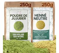 VIRHEA® Henné Neutre 250g + Poudre de Sidr 250g - Poudres Naturelles Traitement Cheveux Fortifiants Volume et Brillance - Masque Ayurvédique Anti-Pellicules et Anti-Poux - Soin Visage Purifiant