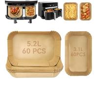 VIRIECH Lot de 120 feuilles de papier sulfurisé pour friteuse à air chaud Philips Airfryer Dual Basket 3000 Series : compatible avec Tefal Easy EY901840 EY905D 5,2/3,1 L, Cecotec 5,5/3,5 L, Moulinex