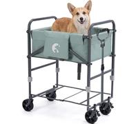 Virimolo Baignoire Surélevée Pliable pour Chien Chat, Chariot Fer PVC, Hauteur Réglable 83,5-105cm, 4 Roues avec Freins, Bac Antidérapant Étanche, Poche Latérale, Vidange Filtre à Poils, ≤15kg