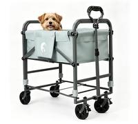 Virimolo Baignoire Surélevée Pliable pour Chien Chat, Chariot Fer PVC, Hauteur Réglable 83,5-105cm, 4 Roues avec Freins, Bac Antidérapant Étanche, Poche Latérale, Vidange Filtre à Poils, ≤15kg