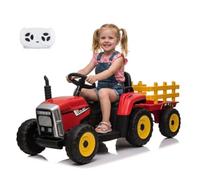 Virimolo Tracteur Électrique Multicolore Rouge Vert Bleu, 12V 4,5AH Double Moteur 25W, Tracteur Télécommandé avec Remorque Amovible, Lumière LED Et Musique, Convient Aux Enfants 3-8 Ans