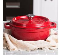 Virklyee Cocotte en fonte émaillée Ronde 24CM Faitout en Fonte Émaillée 4.7L Pot en fonte émaillée avec couvercle Compatible avec Toutes Sources de Chaleur (Rouge)