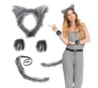 virkwuy Lot de 3 costumes de loup-garou, avec oreilles de loup, gants de loup-garou, queue de loup, convient pour le carnaval, Halloween, les fêtes à thème, les foires et le cosplay pour adultes et
