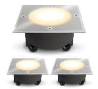 Virok Lot de 3 spots LED encastrables au sol à intensité variable pour l'extérieur IP65 rond - Plat et mobile - Spot avec ampoule GX53 LED 4,5 W blanc chaud 230 V