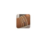 VIROMY 5 Pièces Bracelets Pour Femmes Bracelets Tennis Bleus Plaqués Or 14 Carats Chaîne à Maillons Papier à Charms Bijoux Minimalistes Tendance Pour Femmes