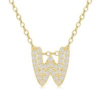 VIROMY Colliers Avec Initiale En Zircone Pour Femmes Colliers Avec Pendentif En Forme De Lettre W Plaqués Or 14 Carats Cadeaux d'Anniversaire Ou De Saint-Valentin
