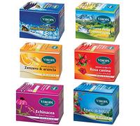 Viropa - Pack magique d'hiver - 6 paquets de 15 filtres : Echinacée, Baies, Mauve, Rose musquée, Tisane de la montagne, infusé Huttenzauber + Tisane bio Tisaniamo