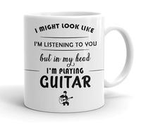 VIROSA Tasse à café en céramique avec manche en forme de guitare - « Dans ma tête, je joue de la guitare » - Tasse de 325 ml - Cadeau pour amateur de musique - Cadeau pour musiciens