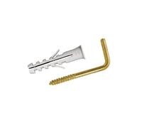 Virsus Chevilles avec crochet de couleur or 5371, mesure 4 x 20 mm, cheville murale en nylon et crochets en acier, chevilles universelles pour fixation de tableaux, cadres, miroirs et étagères