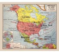VIRTUAVIA - Affiche décorative Vidal Lablache N° 19 - AMERIQUE DU NORD - POLITIQUE - 120 x 100 cm - Art Mural (reproduction) - Bâche 340 g/m²
