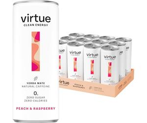 VIRTUE Yerba Mate - Natural Energy Drink - Zero Sugar, Zero Calories (Peach, 12 Pack)