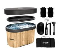 VirtuFit Eisbad Oval 500 l Aspect bois - Piscine d'eau froide Ice Bath pour régénération et récupération musculaire - Pliable, isolation 5 couches, avec accessoires, extérieur et intérieur