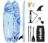 VirtuFit Splash Planche SUP 255 cm Wave Blue - Planche de stand up paddle gonflable pour enfants et adultes jusqu'à 100 kg - Kit complet avec pagaie, pompe, laisse, aileron et sac à dos