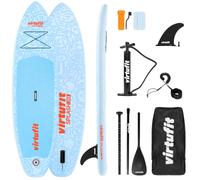 VirtuFit Splash SUP Board 255 cm Doodle Blue - Planche de stand up paddle gonflable pour enfants et adultes jusqu'à 100 kg - Kit complet avec pompe, pagaie, sac à dos, laisse et aileron