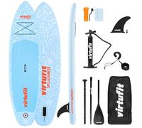 VirtuFit Splash SUP Board 255 cm Doodle Blue - Planche de stand up paddle gonflable pour enfants et adultes jusqu'à 100 kg - Kit complet avec pompe, pagaie, sac à dos, laisse et aileron