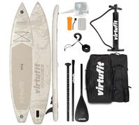 VirtuFit Voyager 381 Planche de SUP gonflable - Planche de stand up paddle - Sable - Avec accessoires - Pagaie - Pompe - Sac de transport - Support GoPro - Préparation du siège de kayak - Jusqu'à 180
