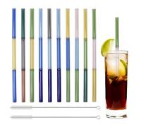 VirtuGro 10PCS Paille en Verre Tricolore Paille Reutilisable Paille Verre de Qualité Alimentaire Paille pour Gourde Paille Cocktail avec 2 Brosses de Nettoyage pour Café Smoothie Milk-shake Cocktails