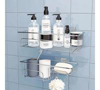 VirtuGro 2pcs Etagere Douche Sans Percage en Acier Inoxydable Rangement et Organisation de la Salle de Bain Shampoing Douche pour Nettoyant Chromée Argenté