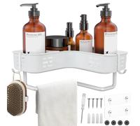 VirtuGro Etagere Douche sans Percage Épaissi Etagere Angle Murale avec 2 Crochets Rangement et Organisation de la Salle de Bain Shampoing Douche pour Nettoyant Bouteille à Condiments (Blanc)