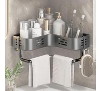 VirtuGro Etagere Douche sans Percage Épaissi Etagere Angle Murale avec 2 Crochets Rangement et Organisation de la Salle de Bain Shampoing Douche pour Nettoyant Bouteille à Condiments (Gris foncé)