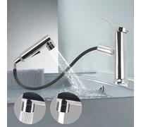 VirtuGro Robinet Salle de Bain avec Douchette Extractible Mitigeur Lavabo a 3 Modalità Cartouche Monocommande Miscelatore Eau Chaude et Froide en Céramique Blanc/Gris/Argenté/Noir (Argenté)