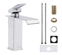 VirtuGro Robinet Salle de Bain Cascade Mitigeur Lavabo avec Cartouche en Céramique Durable et kit de Montage Mitigeur Lavabo en Acier Inoxydable Économiseur D'eau et D'énergie Chromé Argenté