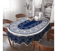 Virtumob Nappe ovale de 152,4 x 213,4 cm, style rustique en polyester imperméable, élégante, style bohème rétro pour salle à manger, fête, décoration extérieure